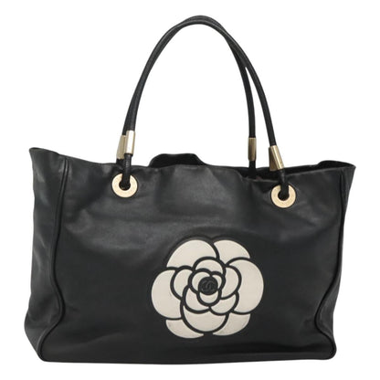 Chanel Camellia Tote Leather, BLACK, LEATHER, Tote bag