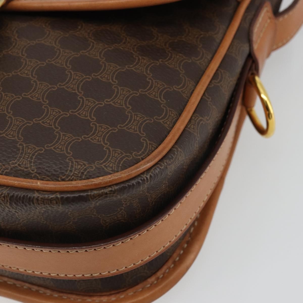 Celine Vintage Macadam Shoulder Bag Canvas and Leather, Brown, Canvas, Shoulder Bag