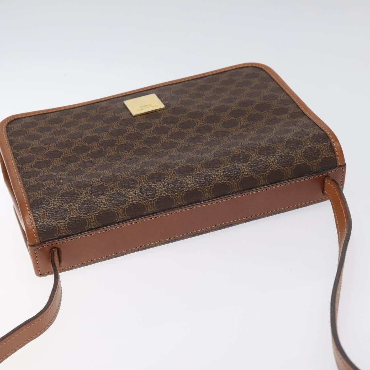 Celine Vintage Macadam Shoulder Bag Canvas and Leather, Brown, Canvas, Shoulder Bag