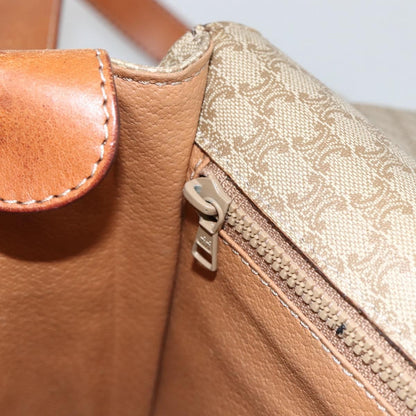 Celine Vintage Macadam Circle Logo Shoulder Bag Canvas and Leather, Beige, Canvas, Shoulder Bag