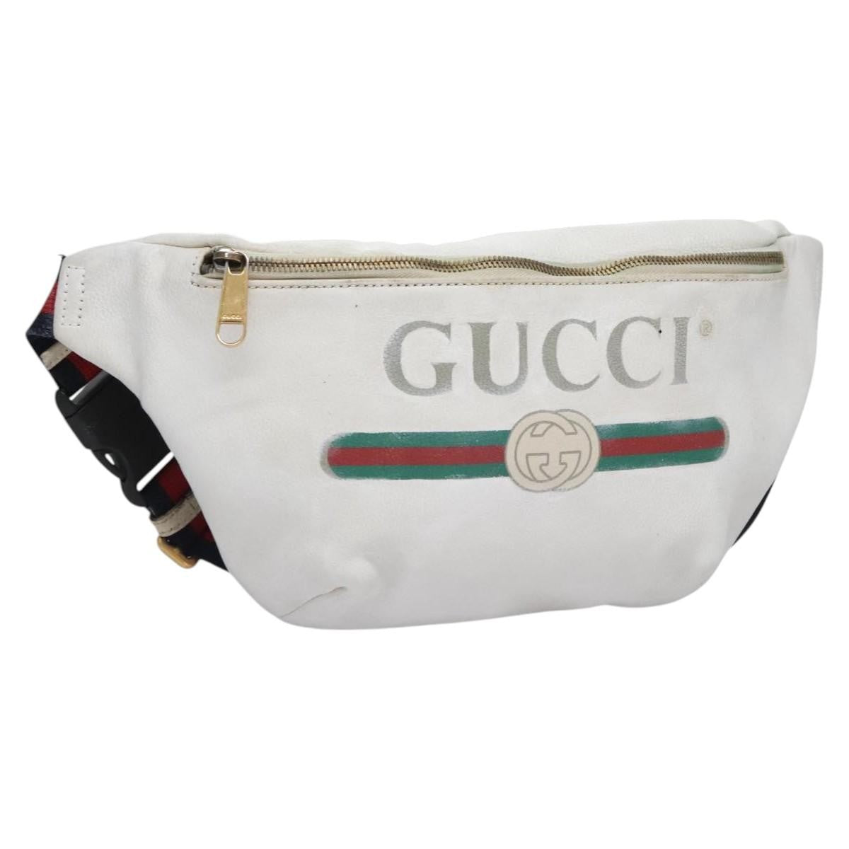 Gucci Logo Belt Bag Printed Leather, White, Leather, Shoulder Bag