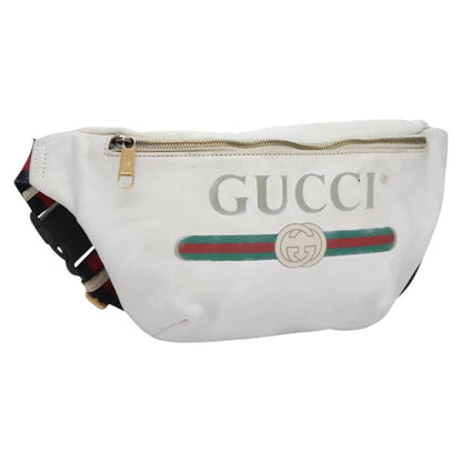 Gucci Logo Belt Bag Printed Leather, White, Leather, Shoulder Bag