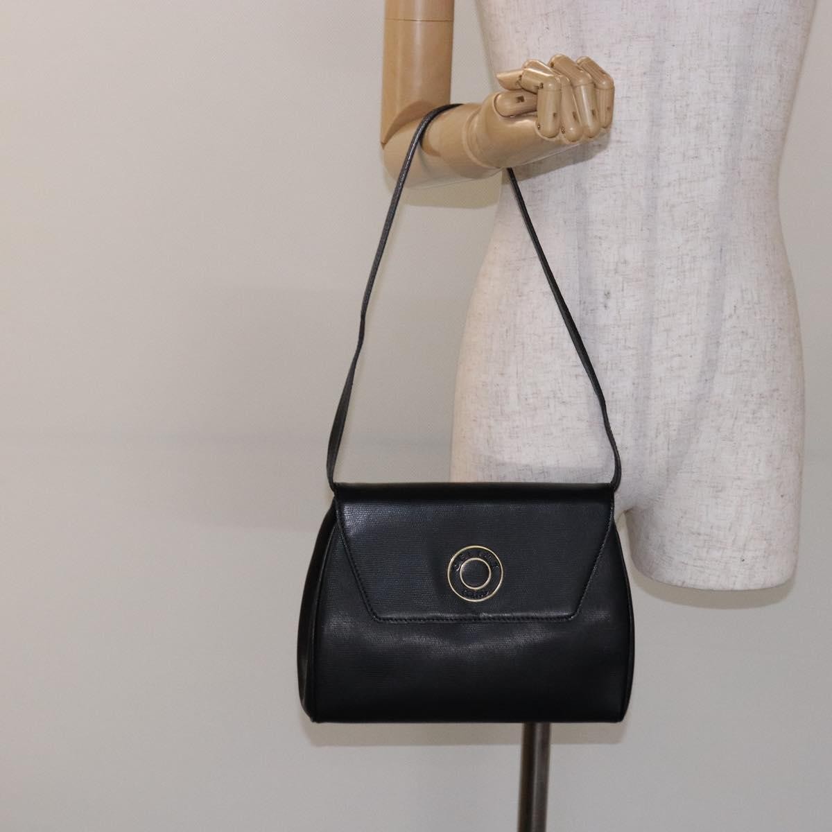 Celine Vintage Circle Logo Crossbody Bag Leather, BLACK, LEATHER, Crossbody bag