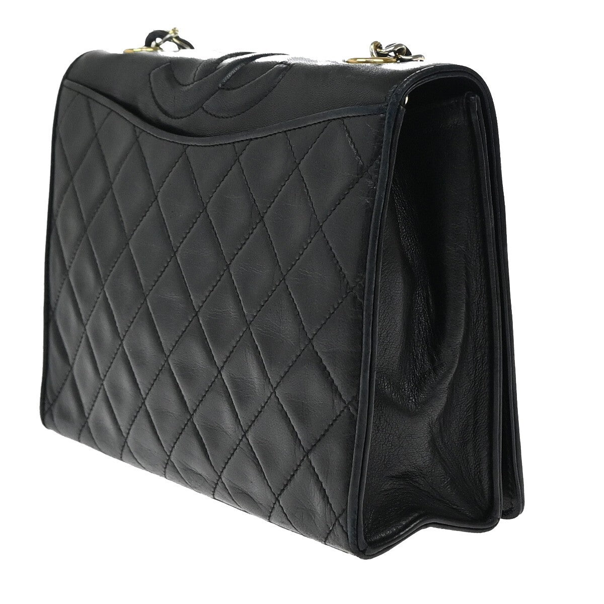 Chanel Vintage CC Chain Full Flap Bag Quilted Leather, BLACK, LEATHER, Shoulder bag