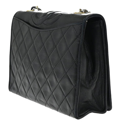 Chanel Vintage CC Chain Full Flap Bag Quilted Leather, BLACK, LEATHER, Shoulder bag