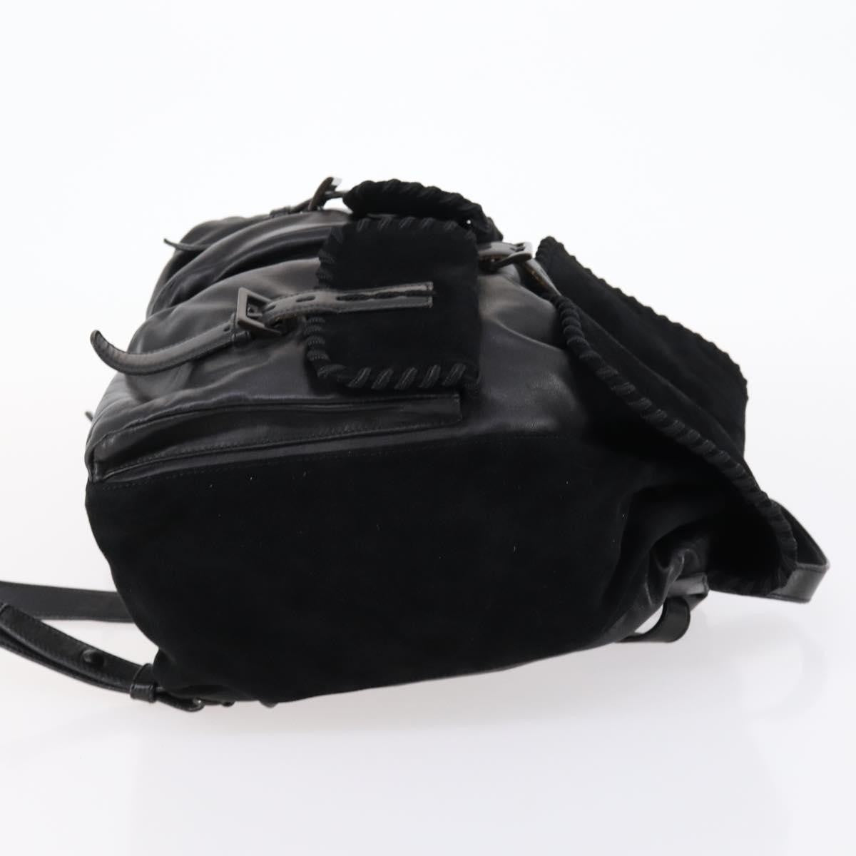 Prada Vela Double Front Pocket Backpack Leather, BLACK, LEATHER, Backpack