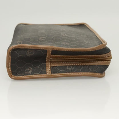 Christian Dior Vintage Honeycomb Zip Pouch Coated Canvas, BLACK, PVC,CANVAS, Clutche & pouche