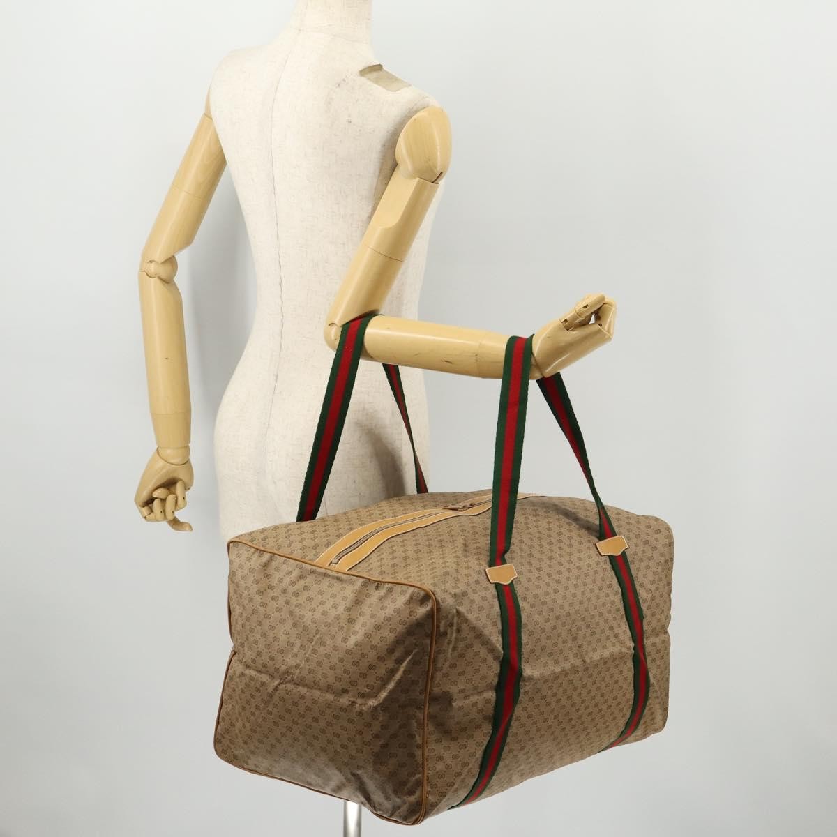 Gucci Web Trim Weekend Duffle Bag GG Coated Canvas, BEIGE, CANVAS, Travel bag