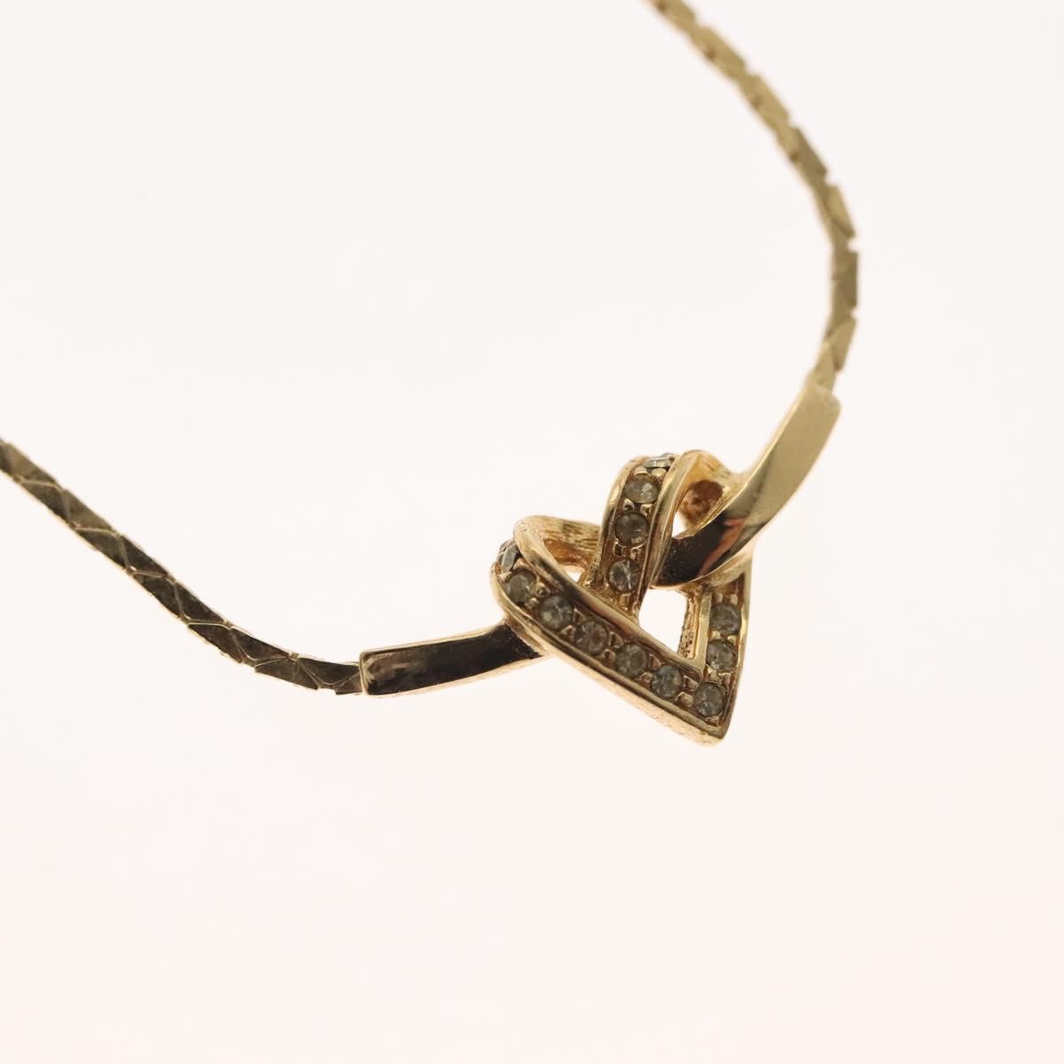 Christian Dior Logo Heart Pendant Necklace Metal with Crystal, GOLD, METAL, Necklace