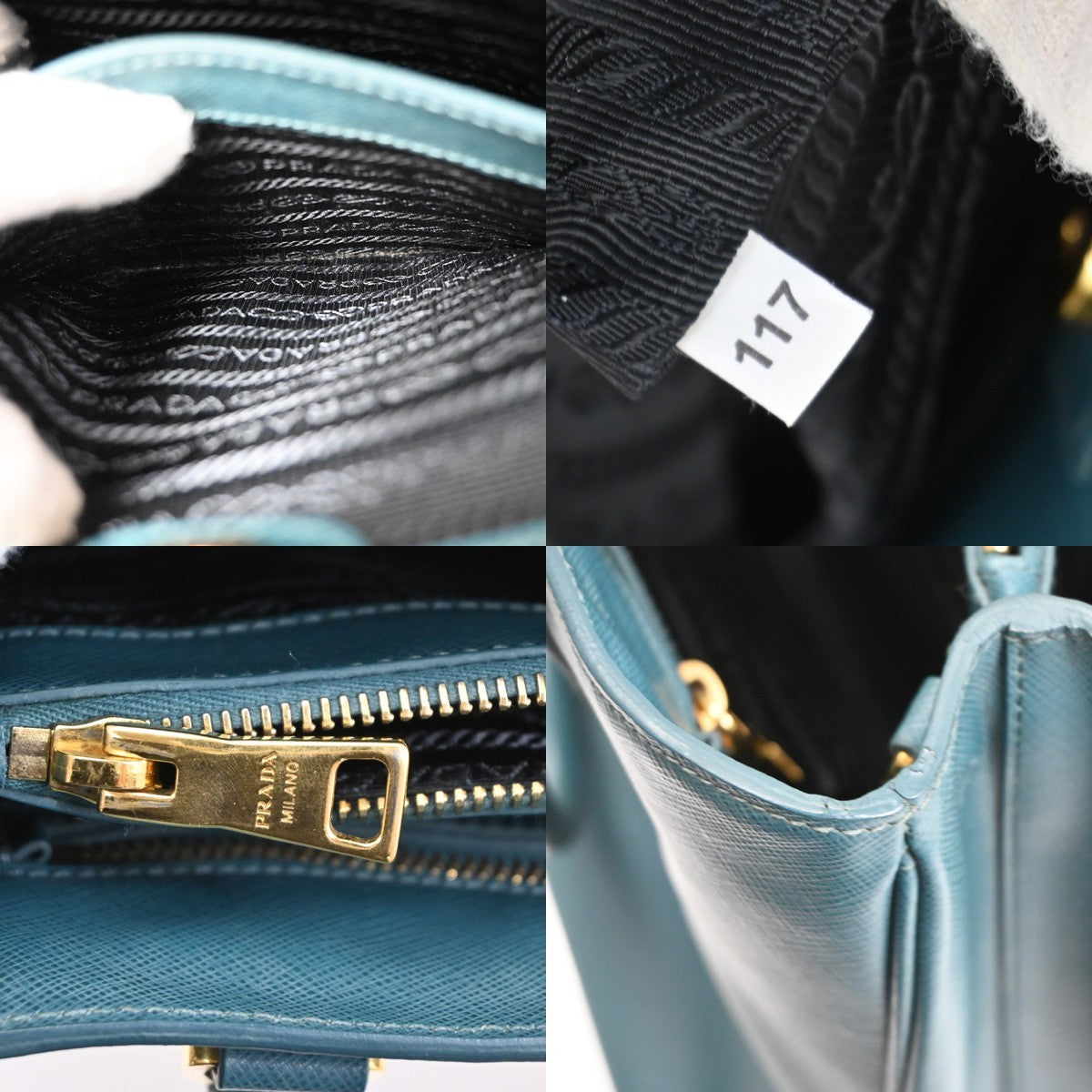 Prada Double Zip Lux Tote Saffiano Leather, GREEN, LEATHER, Tote bag