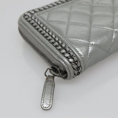 Chanel Boy Zip Jacket Wallet Quilted Calfskin, SILVER, LEATHER, Wallets
