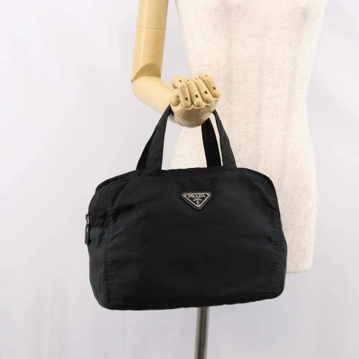 Prada Vintage Zip Handbag Tessuto, BLACK, NYLON, Handbag