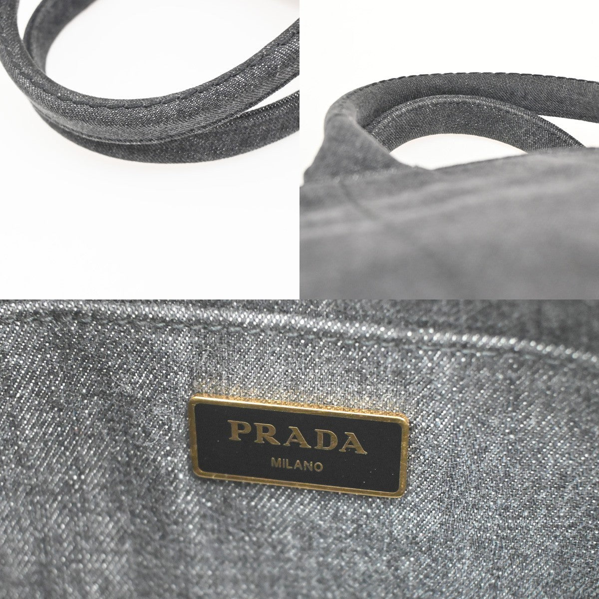 Prada Canapa Convertible Tote Denim, BLACK, DENIM_JEANS, Tote bag