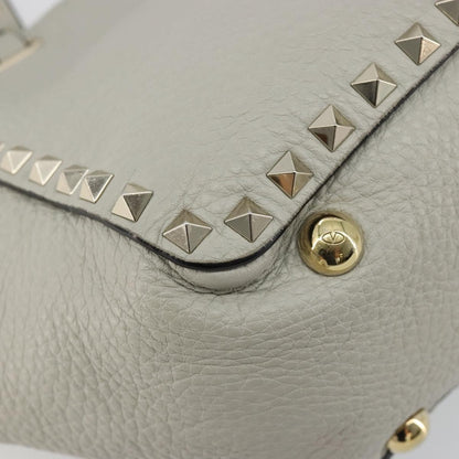 Valentino Garavani Rockstud Tote Textured Leather, Gray, Leather, Tote Bag