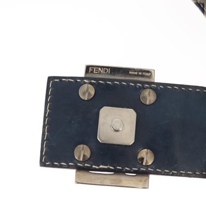 Fendi Belted Flap Shoulder Bag Zucchino Coated Canvas, NAVY, CANVAS, Shoulder bag