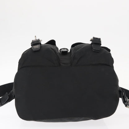 Prada Vela Double Front Pocket Backpack Tessuto with Saffiano Leather, BLACK, NYLON, Backpack