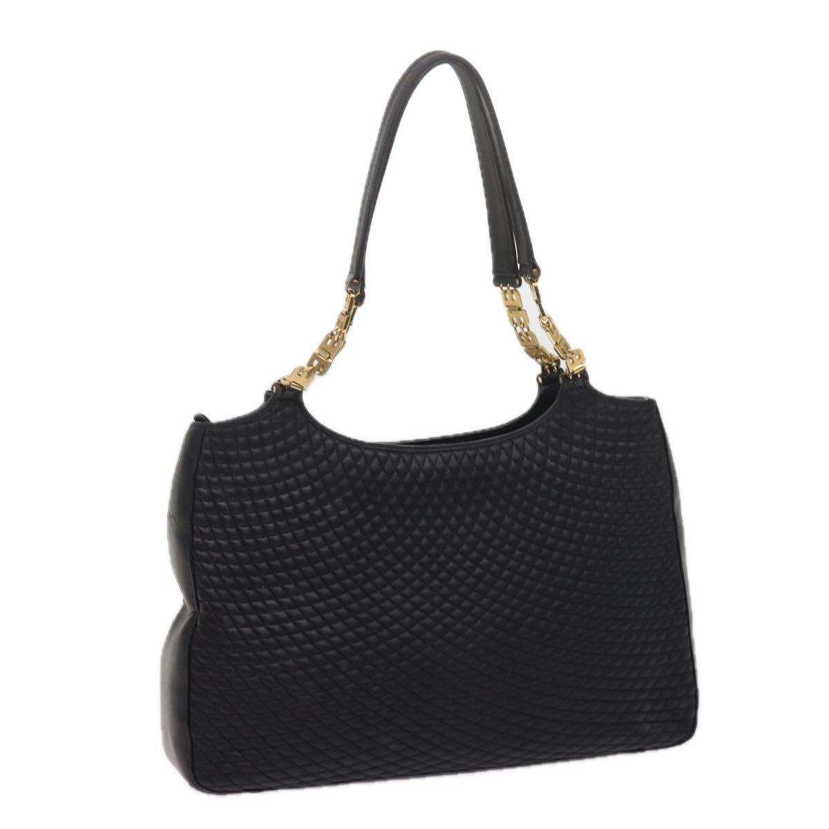 Bally Vintage Chain Shoulder Bag Quilted Leather, BLACK, LEATHER, Tote bag