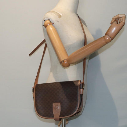 Celine Vintage Saddle Flap Shoulder Bag Macadam Coated Canvas, BROWN, CANVAS, Shoulder bag