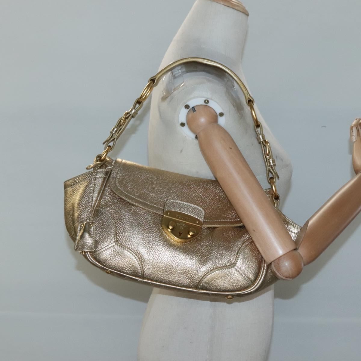 Prada Antic Pushlock Shoulder Bag Leather, GOLD, LEATHER, Shoulder bag