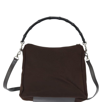 Gucci Vintage Bamboo Handle Bag Nylon, Brown, Nylon, Handbag