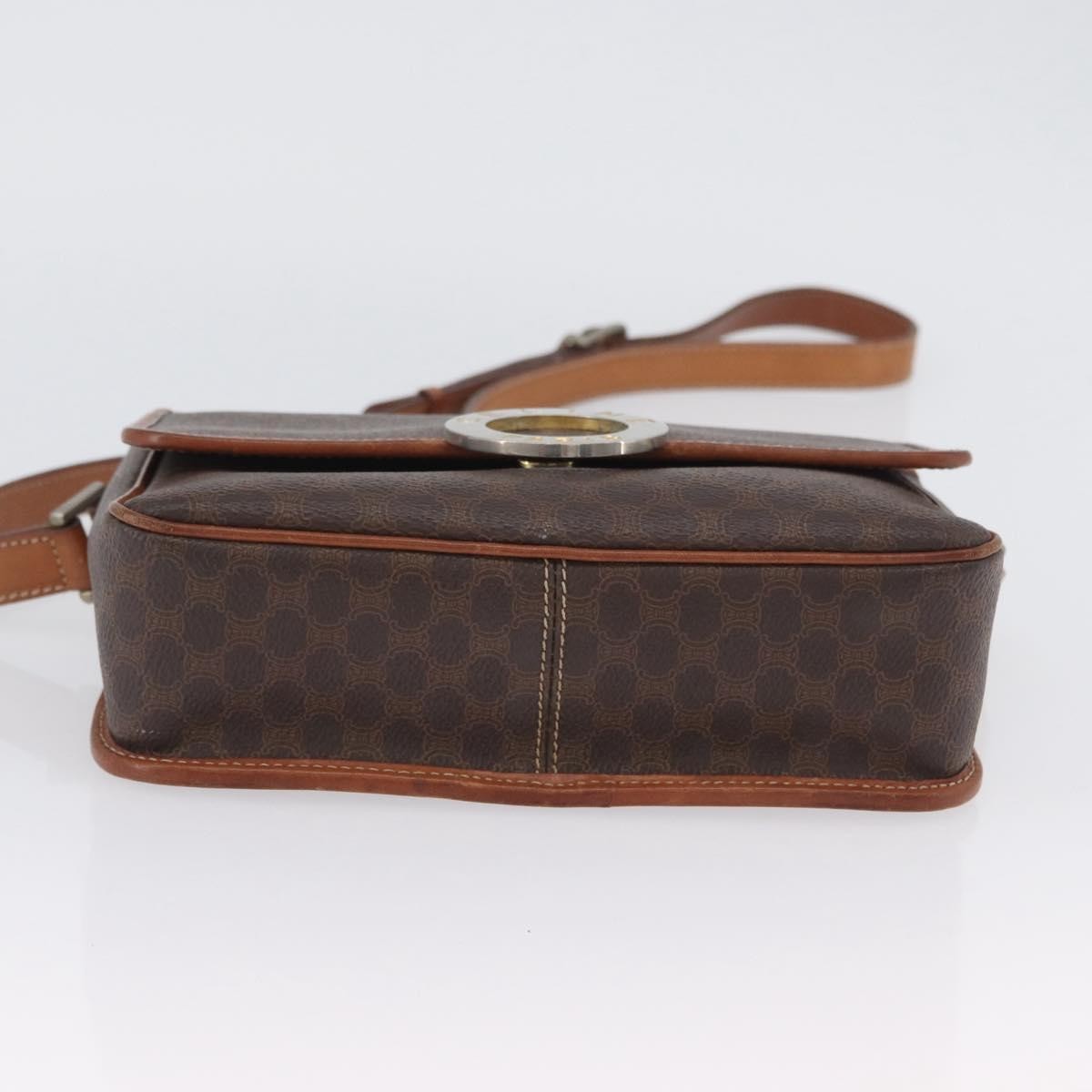 Celine Vintage Macadam Circle Logo Shoulder Bag Canvas and Leather, Brown, Canvas, Shoulder Bag