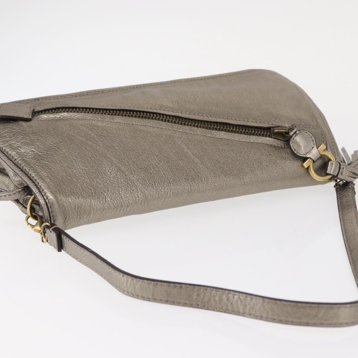 Salvatore Ferragamo Gancini Shoulder Bag Leather, SILVER, LEATHER, Shoulder bag