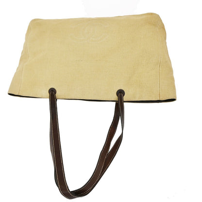 Chanel Vintage CC Tote Canvas with Leather, Beige, Canvas, Tote Bag