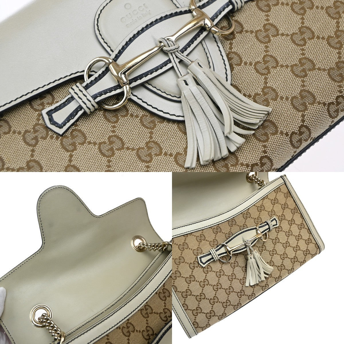 Gucci Emily Chain Flap Shoulder Bag GG Canvas and Leather, BROWN, CANVAS, Shoulder bag