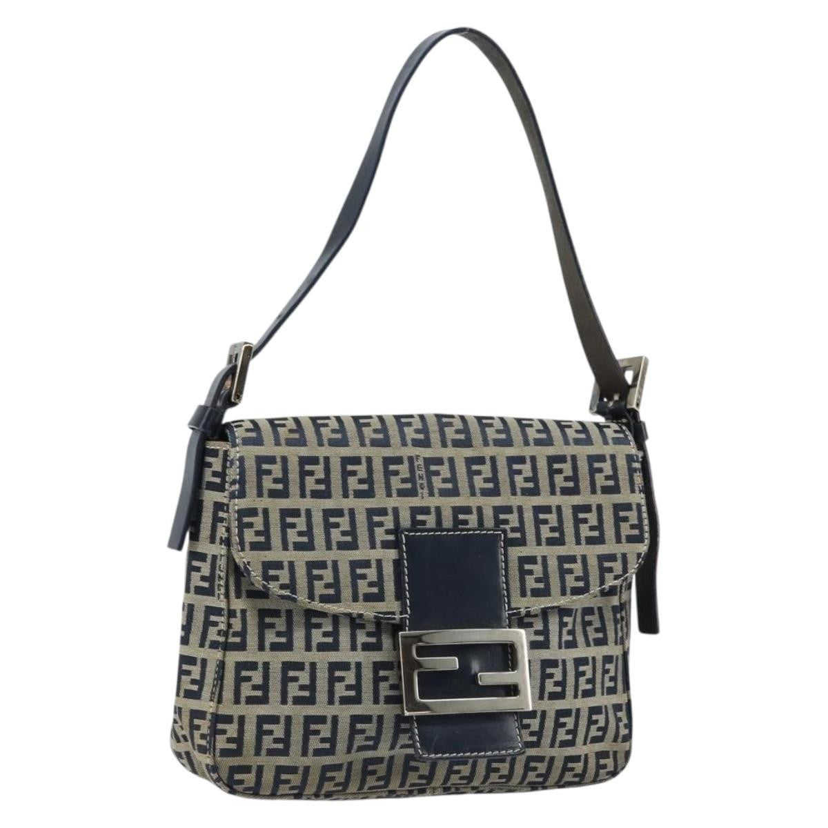 Fendi Mamma Baguette Shoulder Bag Canvas, NAVY, CANVAS, Shoulder bag