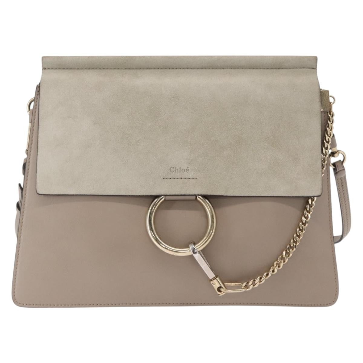 Chloe Faye Shoulder Bag Leather and Suede, BEIGE, SUEDE, Shoulder bag