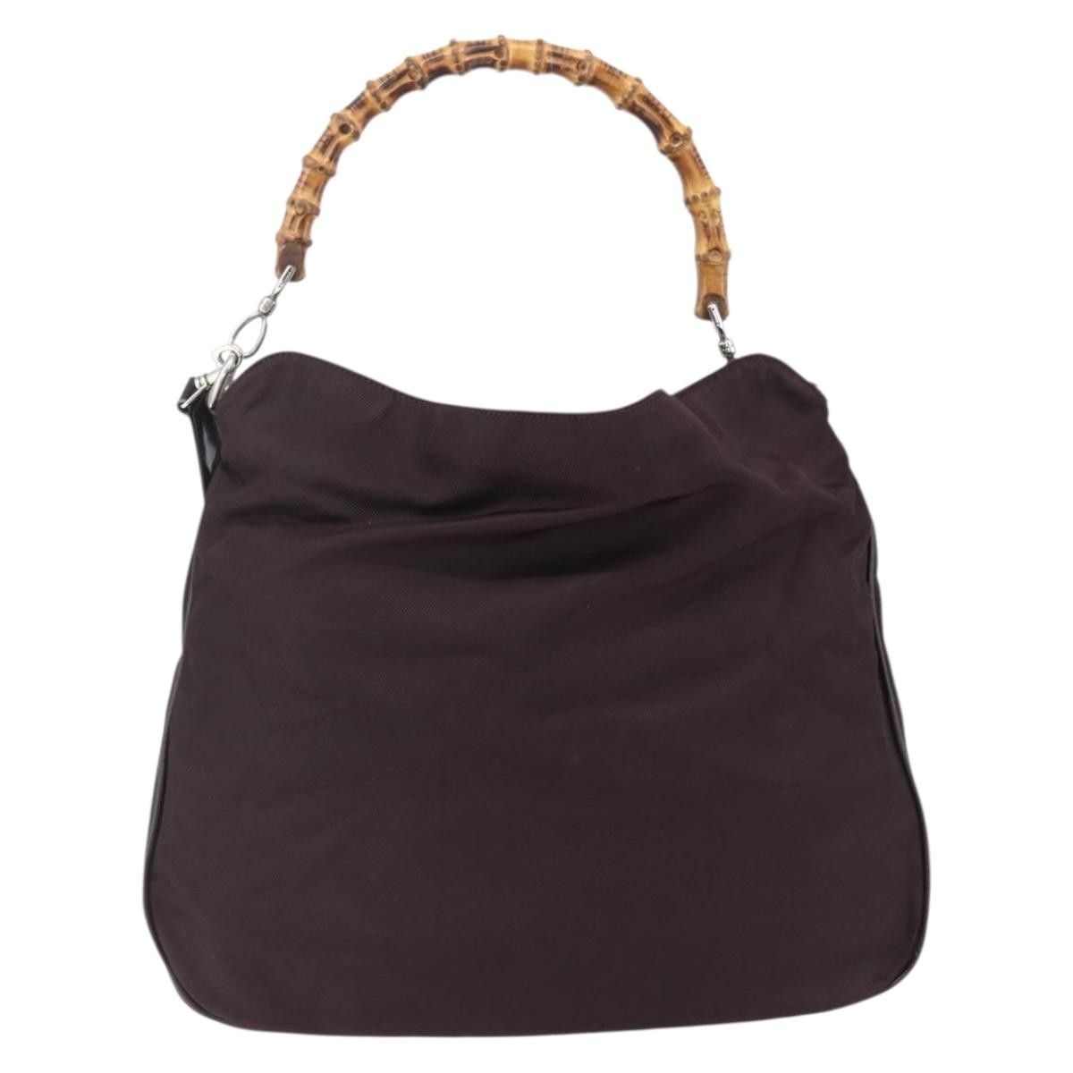Gucci Vintage Bamboo Handle Bag Nylon, Burgundy, Nylon, Handbag