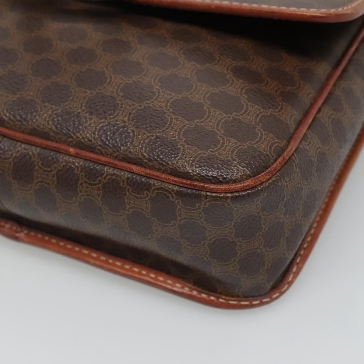 Celine Vintage Macadam Circle Logo Shoulder Bag Canvas and Leather, Brown, Canvas, Shoulder Bag