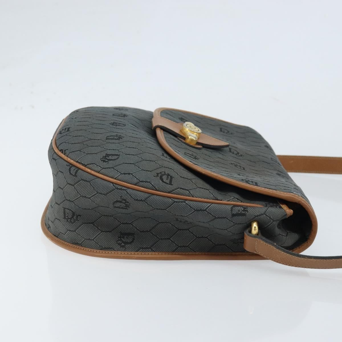 Christian Dior Vintage Honeycomb Flap Crossbody Bag Canvas and Leather, BLACK, CANVAS, Shoulder bag