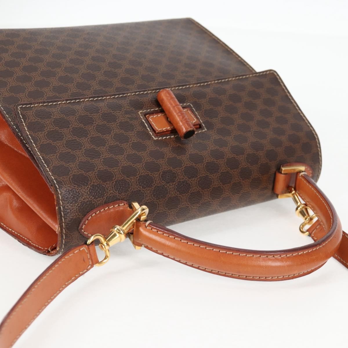 Celine Vintage Convertible Top Handle Bag Macadam Coated Canvas, BROWN, CANVAS, Handbag