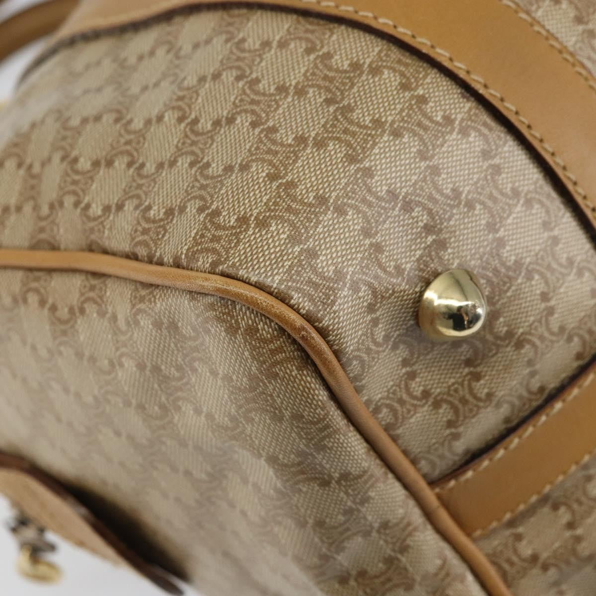 Celine Vintage Macadam Handbag Canvas and Leather, BEIGE, CANVAS, Handbag