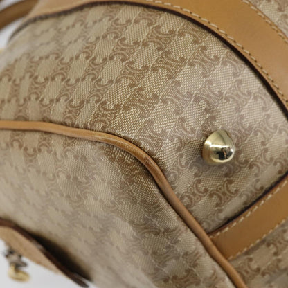 Celine Vintage Macadam Handbag Canvas and Leather, BEIGE, CANVAS, Handbag