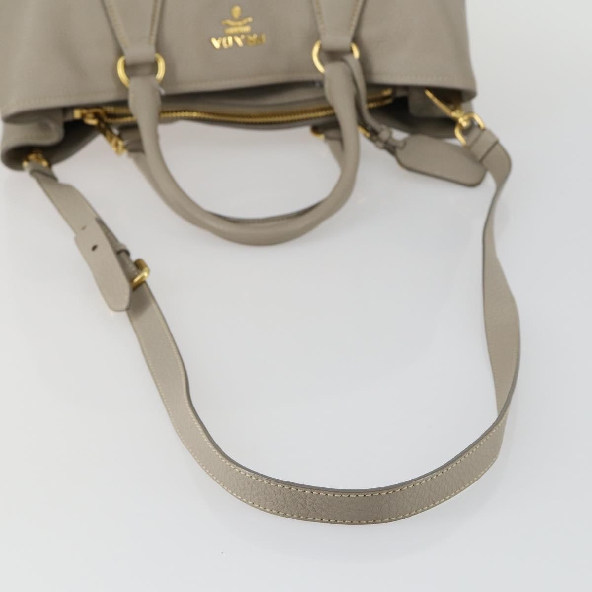 Prada Convertible Shopper Tote Vitello Daino, GRAY, LEATHER, Tote bag
