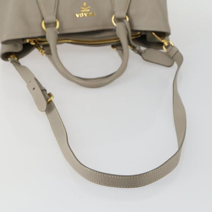 Prada Convertible Shopper Tote Vitello Daino, GRAY, LEATHER, Tote bag