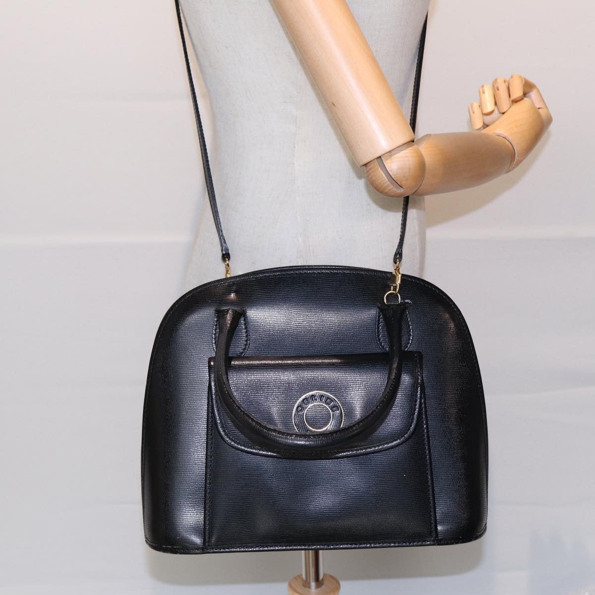 Celine Circle Logo Handbag Leather, BLACK, LEATHER, Handbag