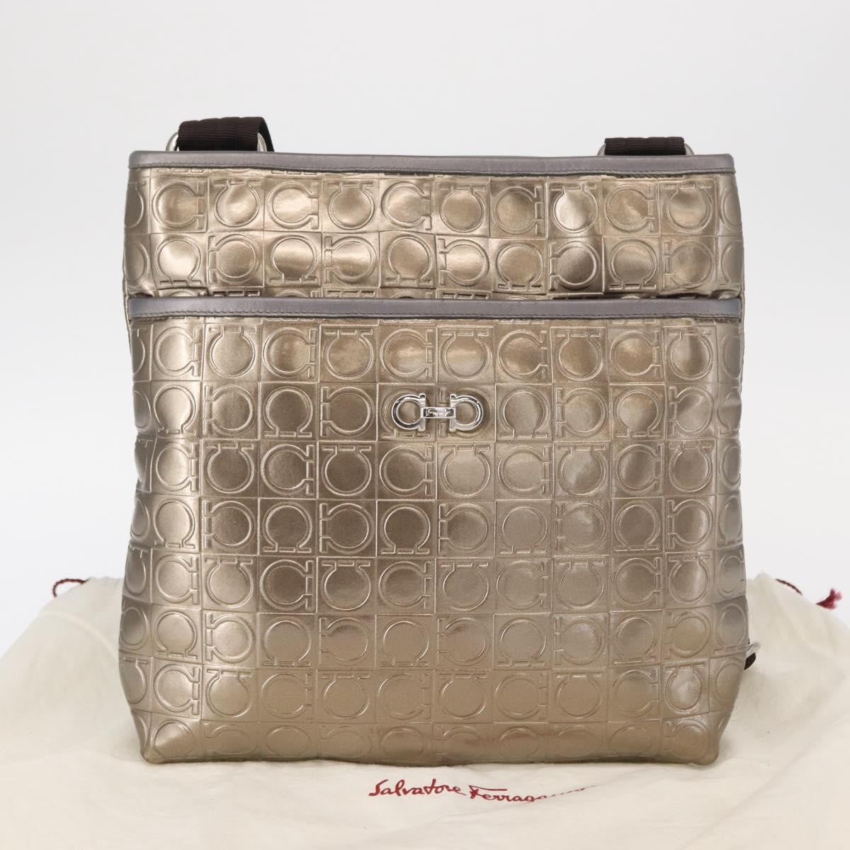 Salvatore Ferragamo Gancini Shoulder Bag Patent Leather, GOLD, PATENT_LEATHER, Shoulder bag
