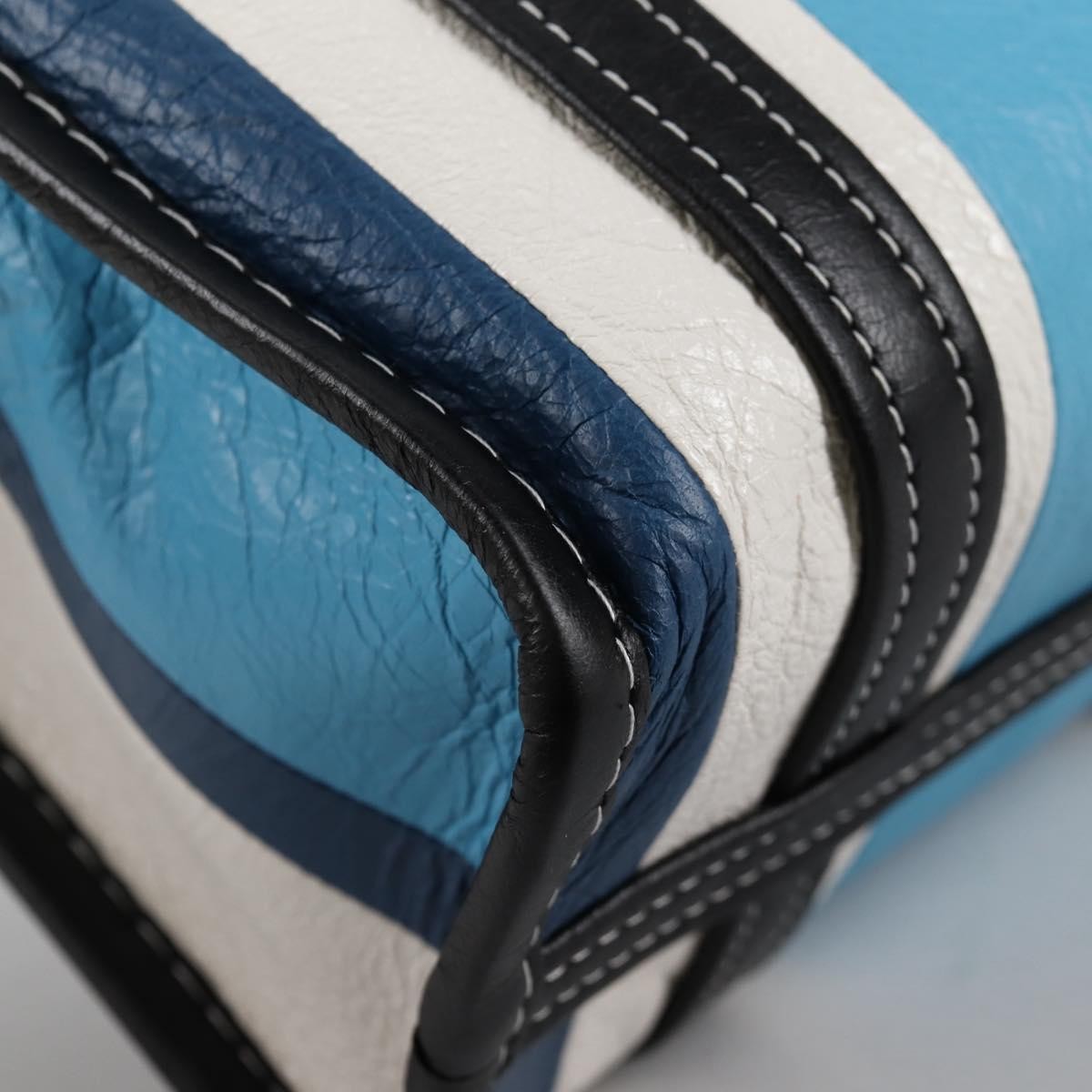 Balenciaga Bazar Convertible Tote Striped Leather, BLUE, LEATHER, Tote bag