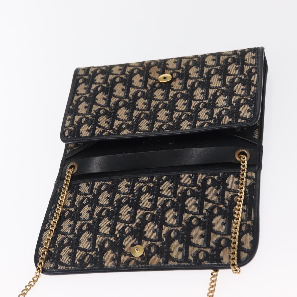 Christian Dior Vintage CD Chain Flap Shoulder Bag Diorissimo Canvas, NAVY, CANVAS, Shoulder bag