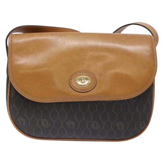 Christian Dior Vintage Honeycomb Flap Crossbody Bag Canvas and Leather, BLACK, CANVAS, Crossbody bag