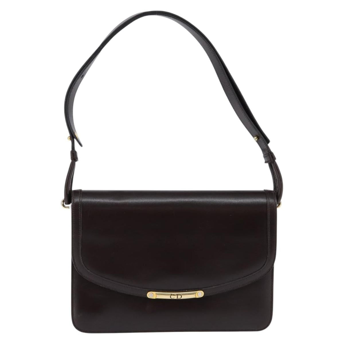 Christian Dior Flap Shoulder Bag Leather, BROWN, LEATHER, Shoulder bag