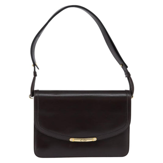 Christian Dior Flap Shoulder Bag Leather, BROWN, LEATHER, Shoulder bag