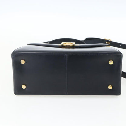 Salvatore Ferragamo Gancini Convertible Top Handle Bag Leather, NAVY, LEATHER, Handbag