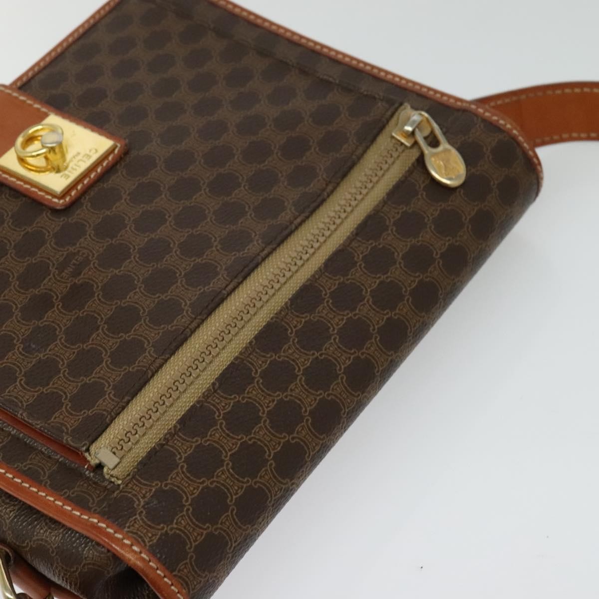 Celine Vintage Macadam Shoulder Bag Canvas and Leather, Brown, Canvas, Shoulder Bag