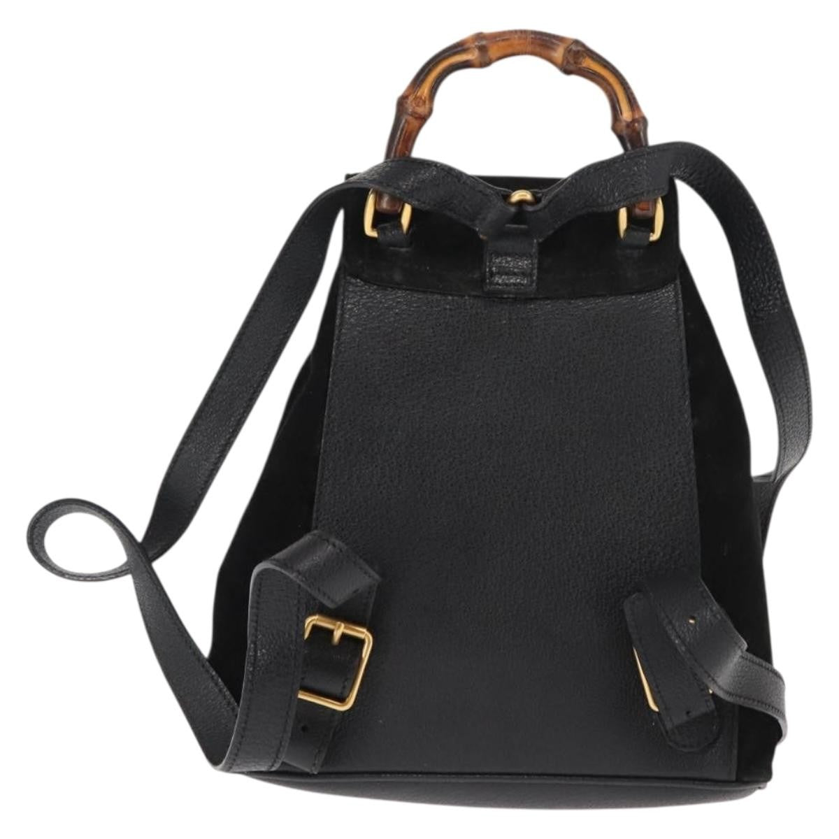 Gucci Vintage Bamboo Backpack Suede, BLACK, SUEDE, Backpack