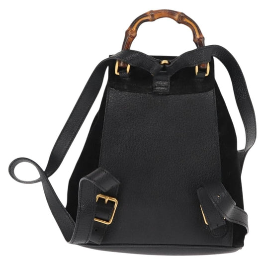 Gucci Vintage Bamboo Backpack Suede, BLACK, SUEDE, Backpack