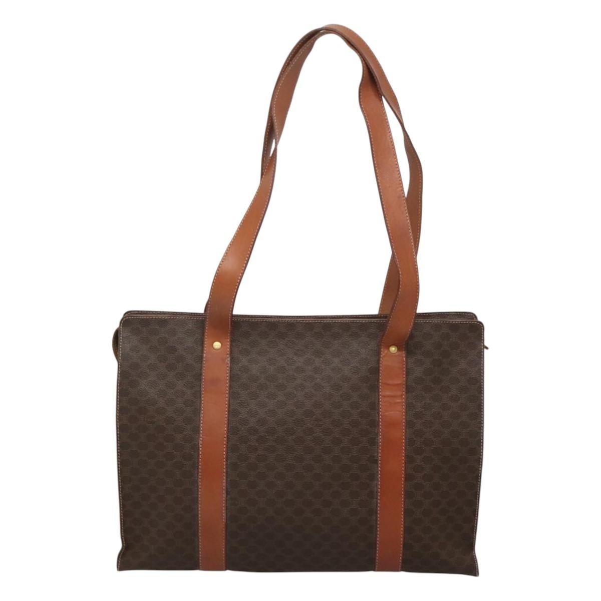 Celine Vintage Macadam Shopper Tote Coated Canvas, BROWN, CANVAS, Tote bag